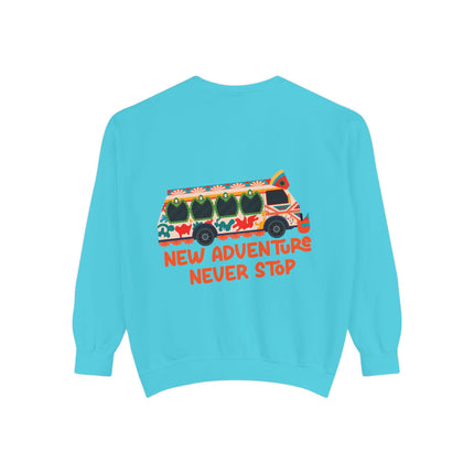New Adventure Never Stop Tap-Tap Travel Sweatshirt Haitian Culture Series Unisex Premium Crewneck Haitian Street Vibes Graphic on Back