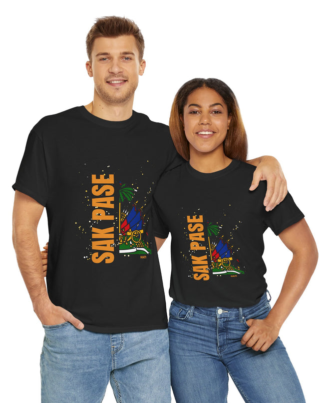 Sak Pase Haiti T-Shirt – Haitian Pride Design with Flag Emblem | Bold Cultural Statement Unisex Heavy Cotton Tee - CreoleSizzle