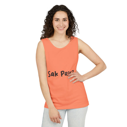 Sak Pasé? Tank Top Creole Heritage Collection Unisex Garment-Dyed Summer Essential, Gift for Friends, Outdoor Activities