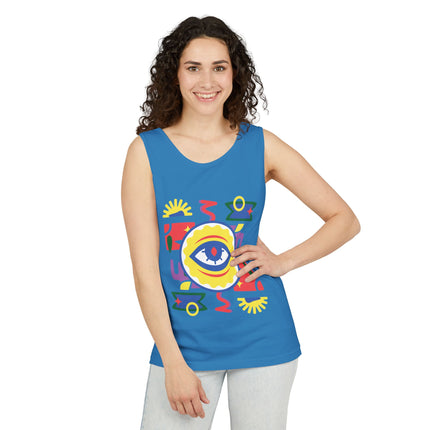 Colorful Eye Graphic Tank Top Unisex Boho Festival Shirt Spiritual Protection Design Afro-Haitian Inspired