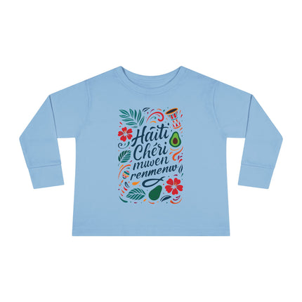 Haiti Chéri Mwen Renmenw Toddler Tee Tropical Floral Long Sleeve Haitian Pride Kids Shirt Spring & Everyday Wear