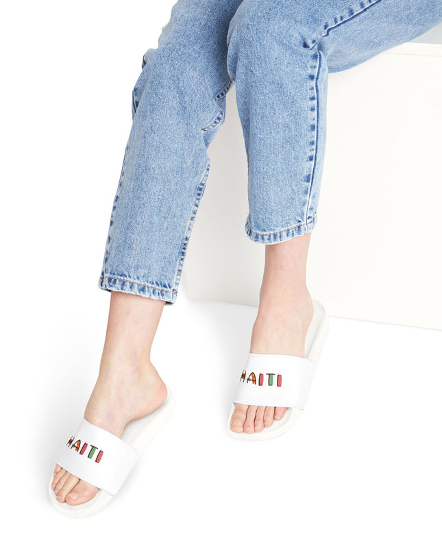 Haiti Pride Slide Sandals Minimalist Heritage Edition