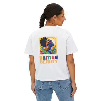 Haitian Beauty Heritage & Grace Women’s Boxy Tee Afro-Caribbean Pride Series Vintage-Inspired Graphic T-Shirt Haitian Street Vibes Graphic on Back