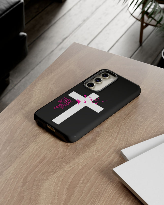 Mete Fwa W Nan Bondye Phone Case – Haitian Gospel Cross Design – Faith-Based Christian Cover - CreoleSizzle