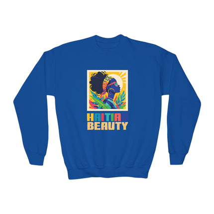 Haitian Beauty Youth Crewneck Sweatshirt Cozy Kids Pullover Afro-Caribbean Art-Inspired Design Cultural Pride for Children