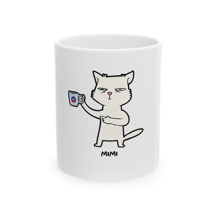 Mimi the Cat Mug - Haitian Coffee Lover Ceramic Cup - Funny Creole Design for Tea & Café Fans Ceramic Mug, (11oz, 15oz) - CreoleSizzle