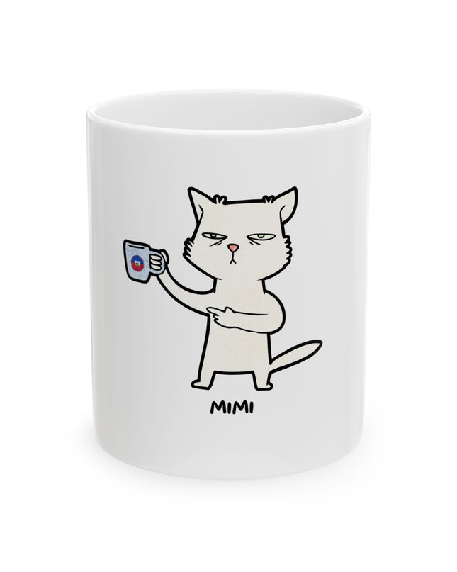Mimi the Cat Mug - Haitian Coffee Lover Ceramic Cup - Funny Creole Design for Tea & Café Fans Ceramic Mug, (11oz, 15oz) - CreoleSizzle