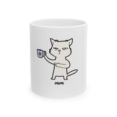 Mimi the Cat Mug - Haitian Coffee Lover Ceramic Cup - Funny Creole Design for Tea & Café Fans Ceramic Mug, (11oz, 15oz)