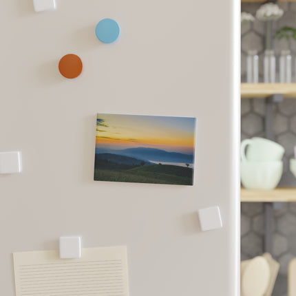 Haitian Mountains Landscape Button Magnet, Rectangle - Perfect Gift for Haiti Lovers, Island Souvenir, Ombre Sunset Fridge - CreoleSizzle