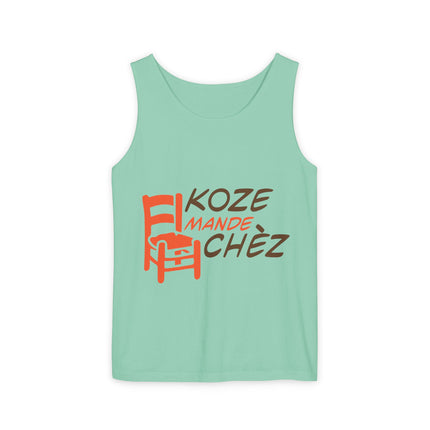 Koze Mandé Chèz Pastel Creole Gossip Tank Top Fun Haitian Saying Unisex Garment-Dyed Summer Shirt