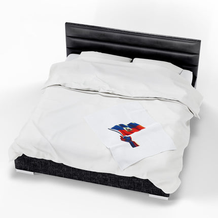 Haitian Flag Raised Fist Premium Plush Blanket Symbol of Strength Resistance Pride - CreoleSizzle