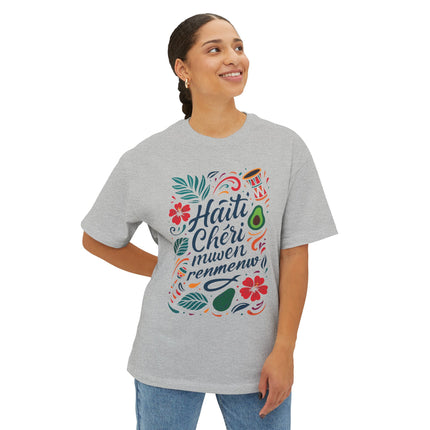 Haiti Chéri Mwen Renmenw Dear Haiti T-Shirt Haitian Heritage Series Crewneck Unisex Oversized Boxy Tee