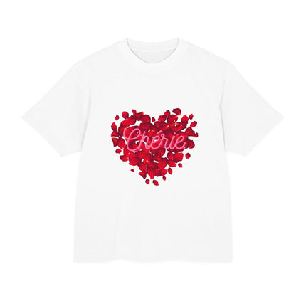 Chérie Heart T-Shirt Romantic Red Rose Design Celebrate Love in Style Durable and Stylish Unisex Urban Heavy Tee - CreoleSizzle
