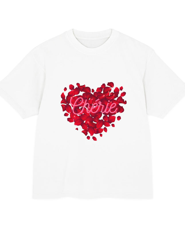 Chérie Heart T-Shirt Romantic Red Rose Design Celebrate Love in Style Durable and Stylish Unisex Urban Heavy Tee - CreoleSizzle