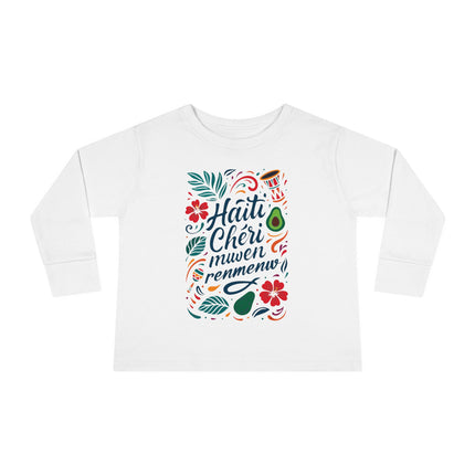 Haiti Chéri Mwen Renmenw Toddler Tee Tropical Floral Long Sleeve Haitian Pride Kids Shirt Spring & Everyday Wear