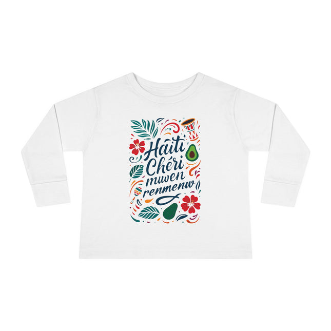 Haiti Chéri Mwen Renmenw Toddler Tee Tropical Floral Long Sleeve Haitian Pride Kids Shirt Spring & Everyday Wear
