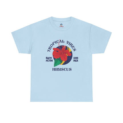 Tropical Vibes T-Shirt Caribbean Hibiscus Graphic Unisex Coastal Pullover Summer & Resort Wear Tropical Vibes Tee