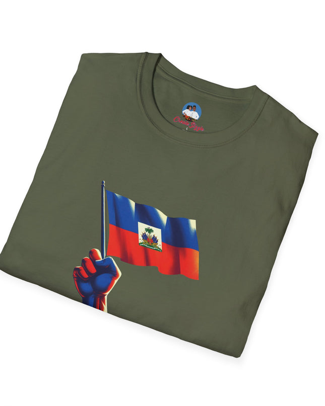 Flag Raised, Fist High — Haitian Pride Sweatshirt | Revolutionary Symbol Apparel, Heritage Crewneck, Black Empowerment Unisex T-Shirt