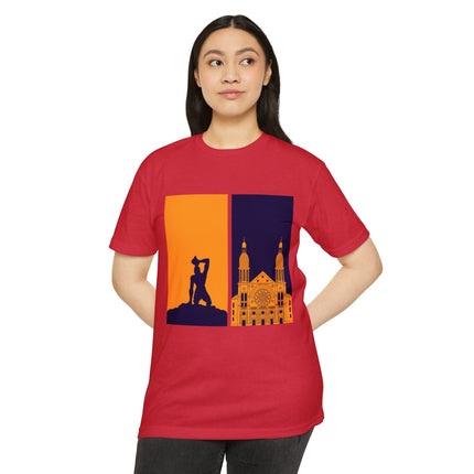 The Dual Heritage Tee Marron & Cathedral Reflection Haitian Identity Series Unisex CVC Jersey T-Shirt