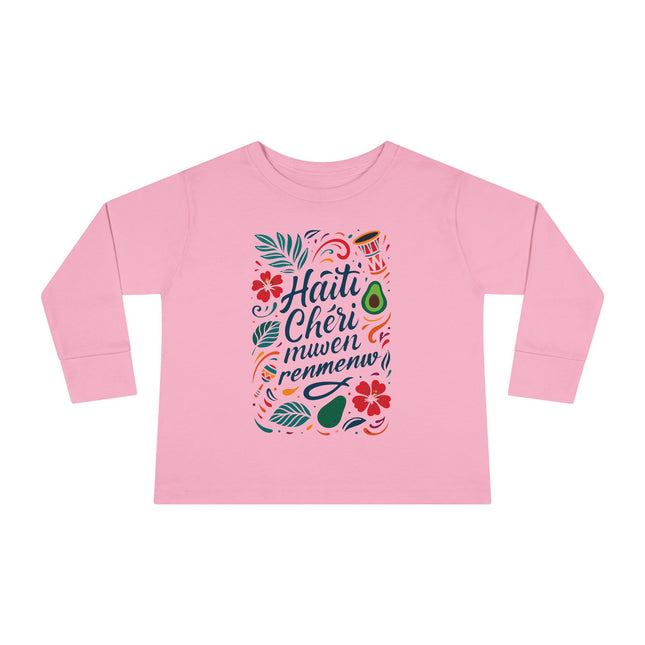 Haiti Chéri Mwen Renmenw Toddler Tee Tropical Floral Long Sleeve Haitian Pride Kids Shirt Spring & Everyday Wear