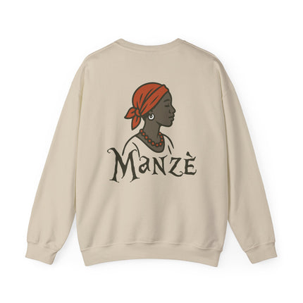 Manzè Empowered Haitian Women Crewneck Sweatshirt Unisex Midweight Fleece Black Culture & Heritage Apparel