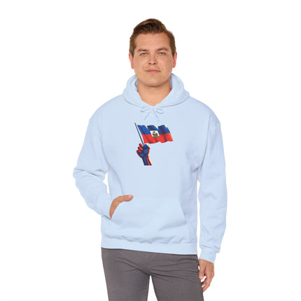 Haitian Pride Unisex Hoodie Heavy Blend Sweatshirt with Raised Flag Graphic Cultural Apparel for Heritage, Activists & Everyday Comfort