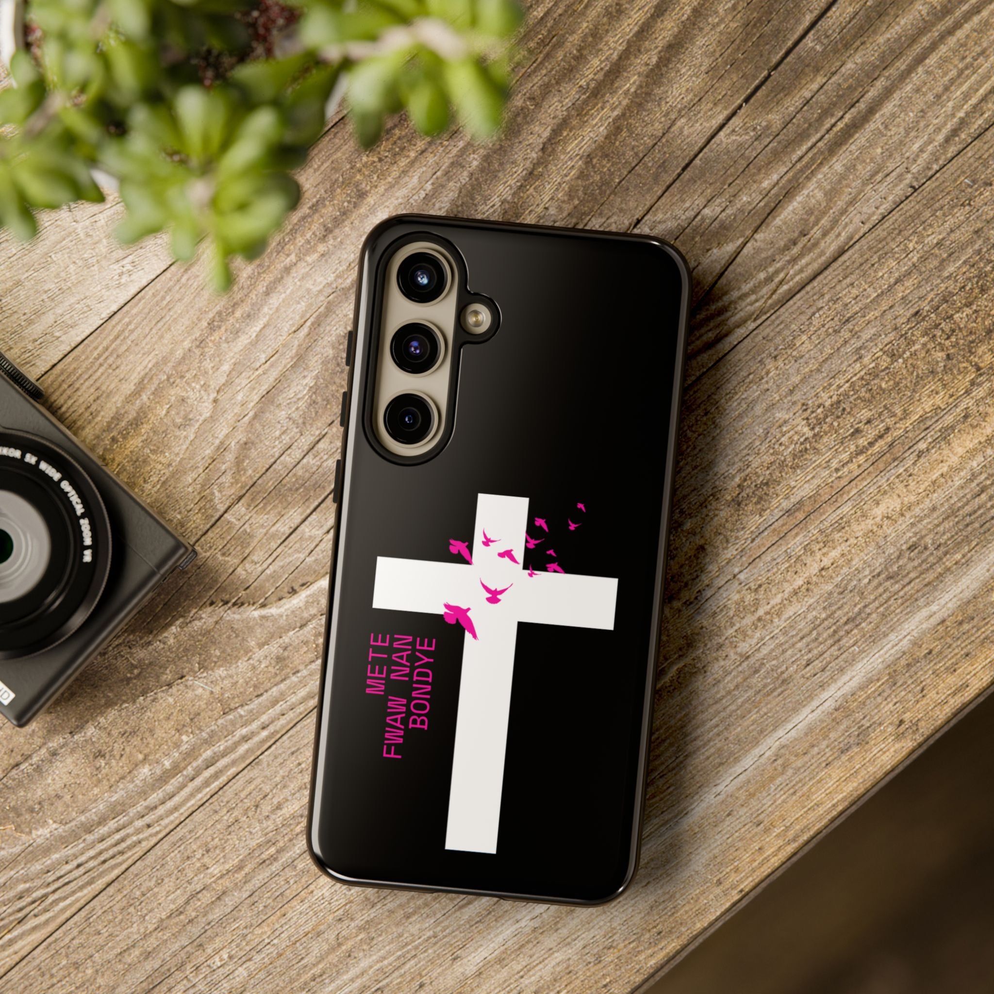 Mete Fwa W Nan Bondye Phone Case – Haitian Gospel Cross Design – Faith-Based Christian Cover