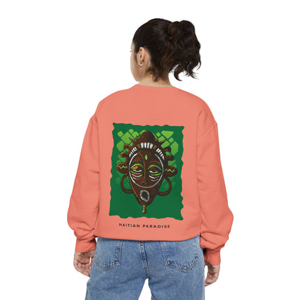 Haitian Paradise Guardian Sweatshirt Afro-Haitian Art-Inspired Design Unisex Cultural Streetwear, Cozy Layer for All Seasons