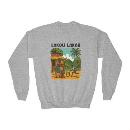 The Heart of Home Lakou Lakay Youth Sweatshirt Haitian Heritage Series Youth Premium Crewneck