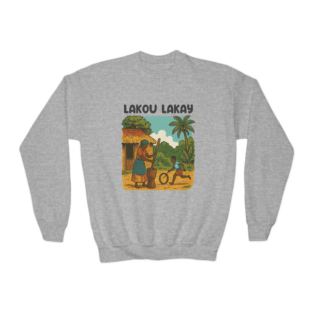 The Heart of Home Lakou Lakay Youth Sweatshirt Haitian Heritage Series Youth Premium Crewneck