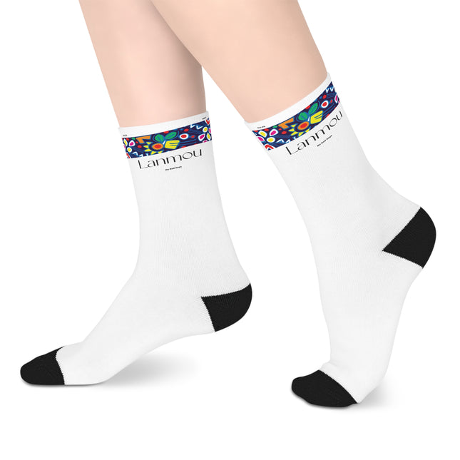 Lanmou Limited Heritage Crew Mid Length Socks Creole Love Design with Haitian Textile Motifs