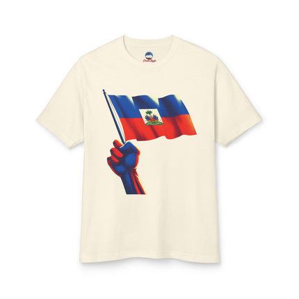 Raised in Resistance Haitian Flag Power Fist T-Shirt Heritage & Unity Series Unisex Heavyweight T-Shirt