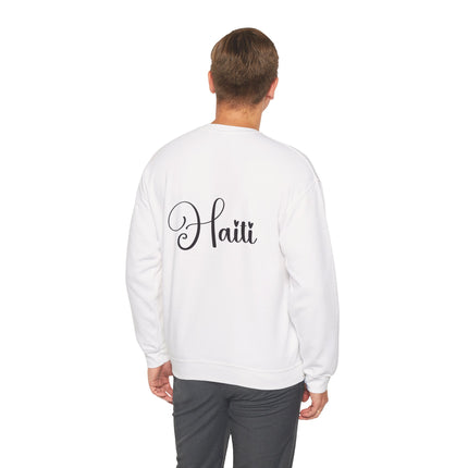Haitian Elegance Minimalist Heritage Crewneck Cultural Pride Series Unisex Heavy Blend™ Sweatshirt Haitian Street Vibes Graphic on Back