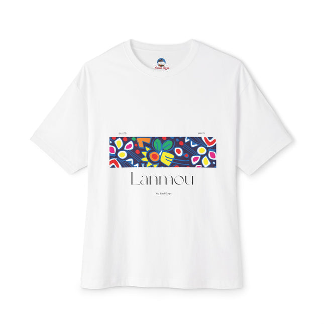 Lanmou Floral Art Tee Oversized Unisex Boxy Fit Haitian Heritage Collection Love-Inspired Streetwear