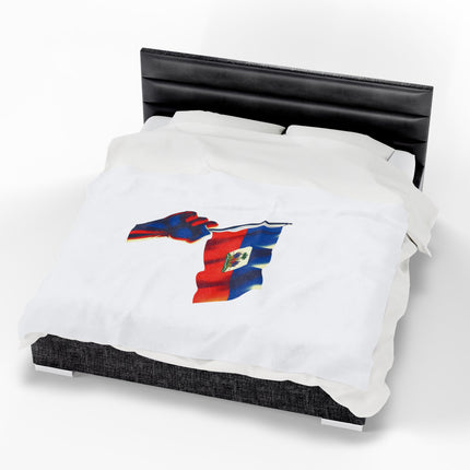Haitian Flag Raised Fist Premium Plush Blanket Symbol of Strength Resistance Pride - CreoleSizzle