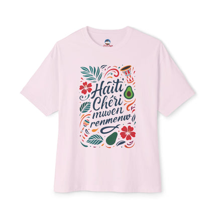 Haiti Chéri Mwen Renmenw Dear Haiti T-Shirt Haitian Heritage Series Crewneck Unisex Oversized Boxy Tee