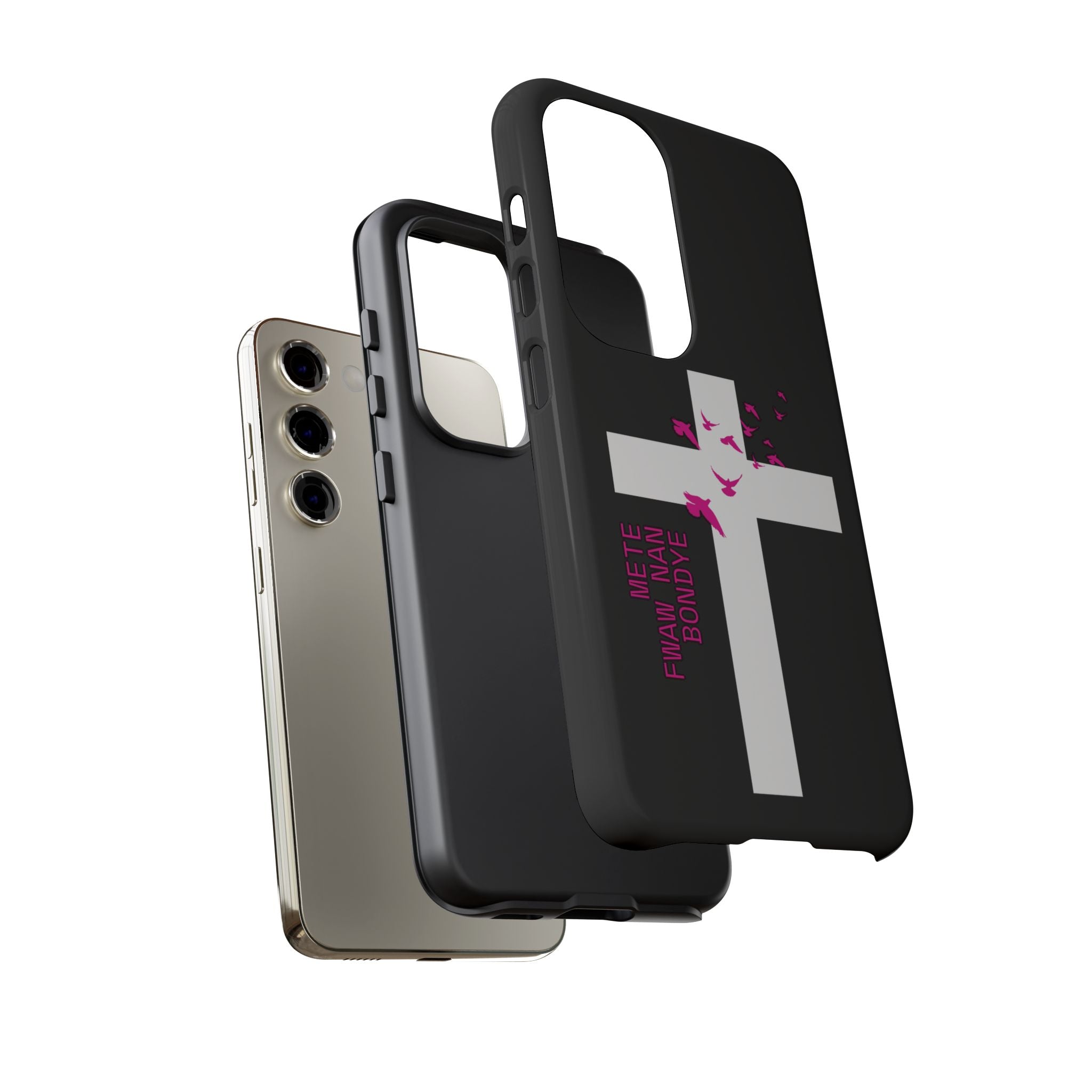 Mete Fwa W Nan Bondye Phone Case – Haitian Gospel Cross Design – Faith-Based Christian Cover