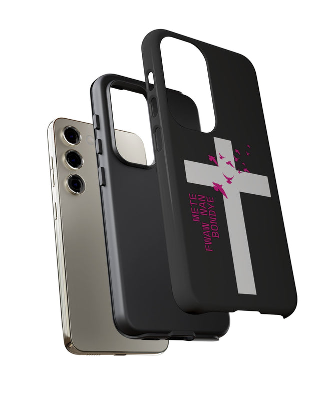 Mete Fwa W Nan Bondye Phone Case – Haitian Gospel Cross Design – Faith-Based Christian Cover - CreoleSizzle