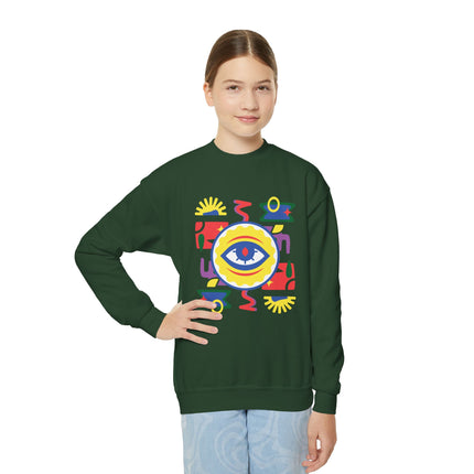 The Guardian’s Eye Afro-Haitian Creole Sweatshirt Youth Cultural Pride Series Kids’ Premium Crewneck