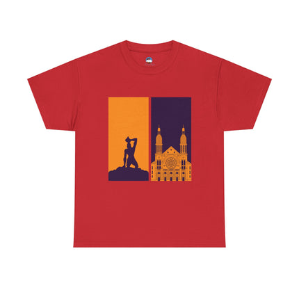 Reflections of Resistance Mirrored Negre Marron Cathedral T-Shirt Haitian Heritage Series Cityscape Unisex Heavy Cotton Tee