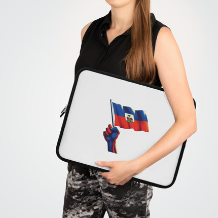 Haitian Flag Fist Premium Laptop Sleeve Symbol of Resistance Identity and Pride - CreoleSizzle