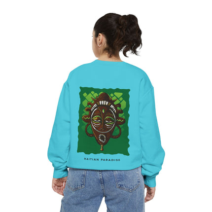 Haitian Paradise Guardian Sweatshirt Afro-Haitian Art-Inspired Design Unisex Cultural Streetwear, Cozy Layer for All Seasons