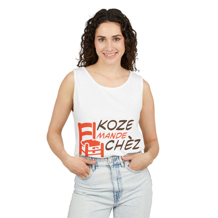 Koze Mandé Chèz Pastel Creole Gossip Tank Top Fun Haitian Saying Unisex Garment-Dyed Summer Shirt