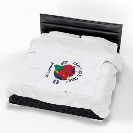 Tropical Vibes Hibiscus Premium Plush Blanket Caribbean Summer Haitian Coastal Spirit - CreoleSizzle