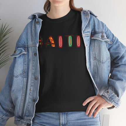 Haiti in Color Limited Heritage Drop Tee Artistic Creole Typography - CreoleSizzle