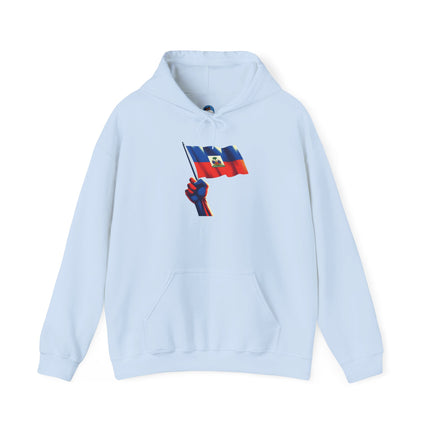 Haitian Pride Unisex Hoodie Heavy Blend Sweatshirt with Raised Flag Graphic Cultural Apparel for Heritage, Activists & Everyday Comfort