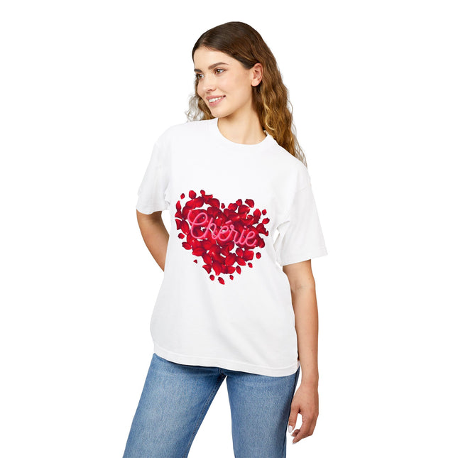 Chérie Heart T-Shirt Romantic Red Rose Design Celebrate Love in Style Durable and Stylish Unisex Urban Heavy Tee - CreoleSizzle