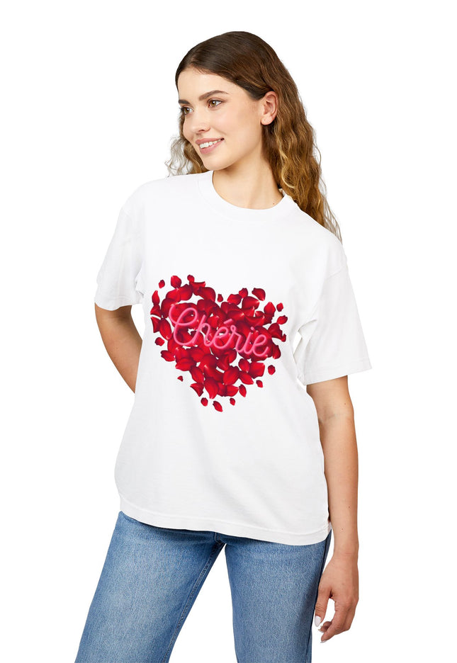 Chérie Heart T-Shirt Romantic Red Rose Design Celebrate Love in Style Durable and Stylish Unisex Urban Heavy Tee - CreoleSizzle
