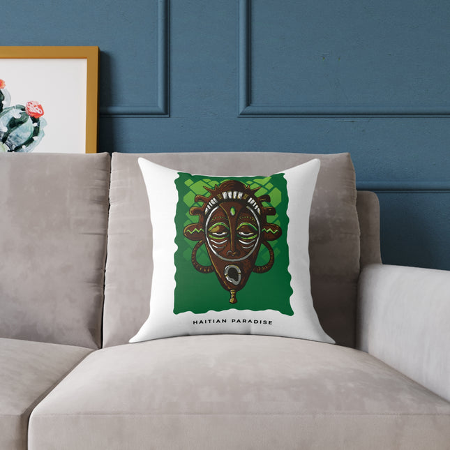 Haitian Paradise Ancestral Mask Pillow Limited Spirit Edition Afro-Caribbean Decor - CreoleSizzle