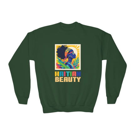 Haitian Beauty Youth Crewneck Sweatshirt Cozy Kids Pullover Afro-Caribbean Art-Inspired Design Cultural Pride for Children